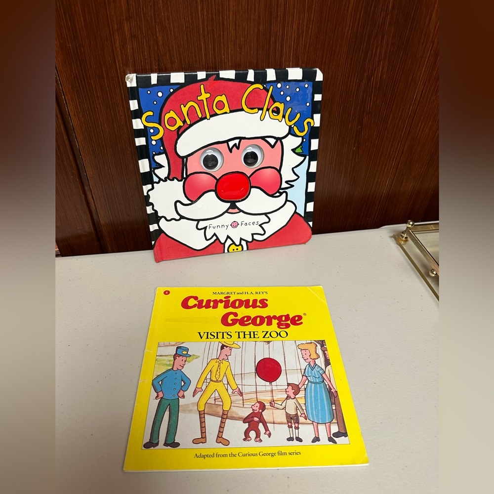 2 Kids Books Funny Faces Santa Claus and Curious George Visits the Zoo